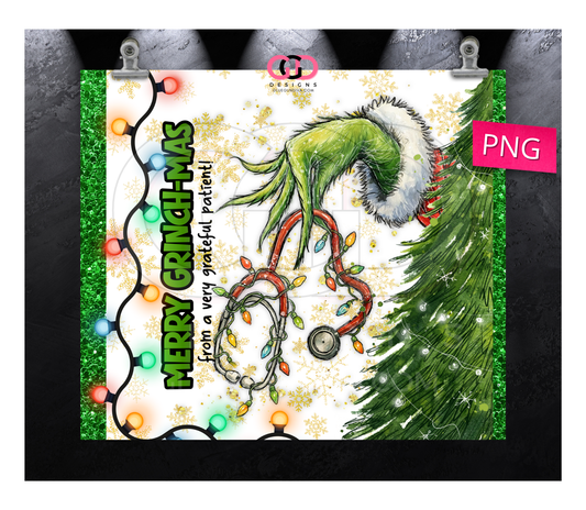 Healthcare Provider Grinch -  Digital tumbler wrap for 20 oz skinny straight tumbler