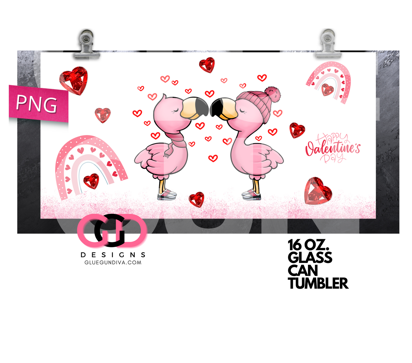 Flamingo love Couple-   Digital wrap for 16 oz glass can