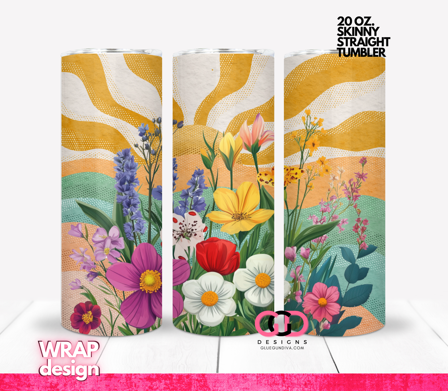 Retro Bouquet -   Digital tumbler wrap for 20 oz skinny straight tumbler