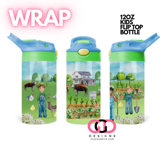 Farmer Boys- Digital Flip Top Bottle Wrap for kid's bottles 12 oz