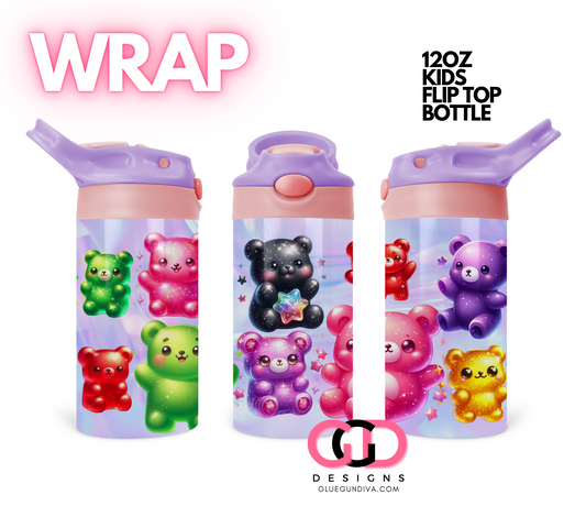 Gummy Bears Magic - Digital Flip Top Bottle Wrap for kid's bottles 12 oz