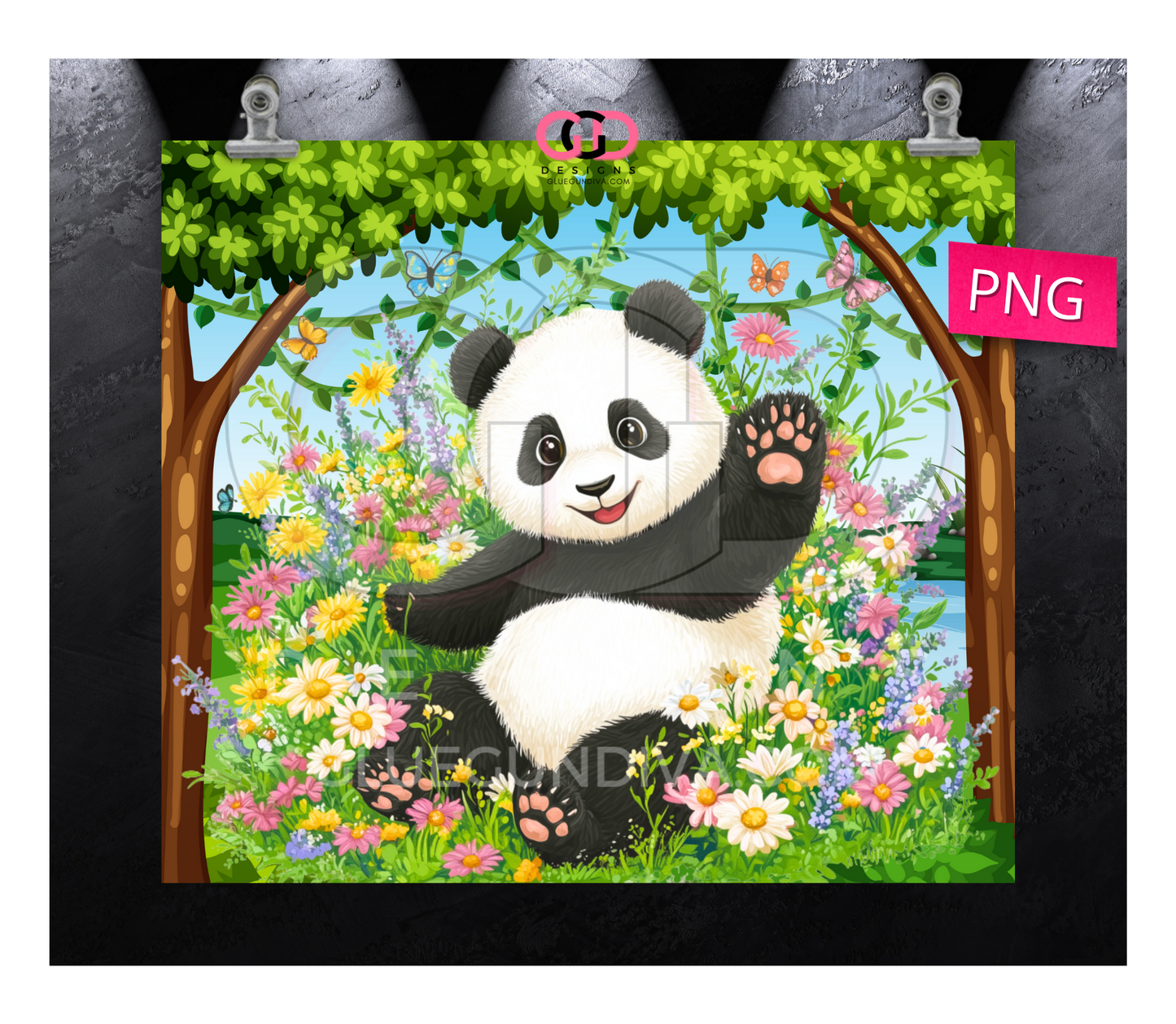 Waving Panda In Wilderness -  Digital tumbler wrap for 20 oz skinny straight tumbler