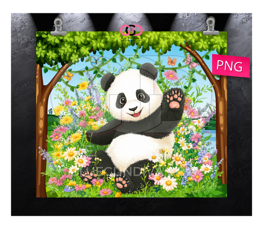 Waving Panda In Wilderness -  Digital tumbler wrap for 20 oz skinny straight tumbler