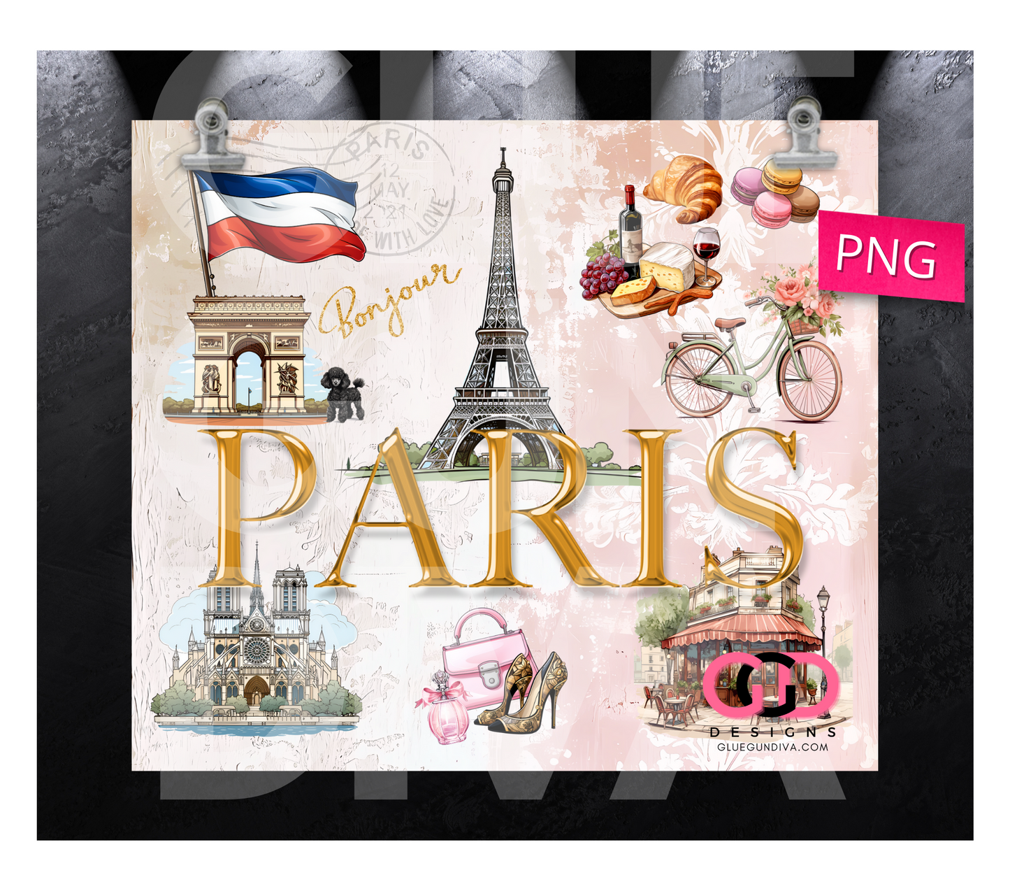 Paris-   Digital tumbler wrap for 20 oz skinny straight tumbler