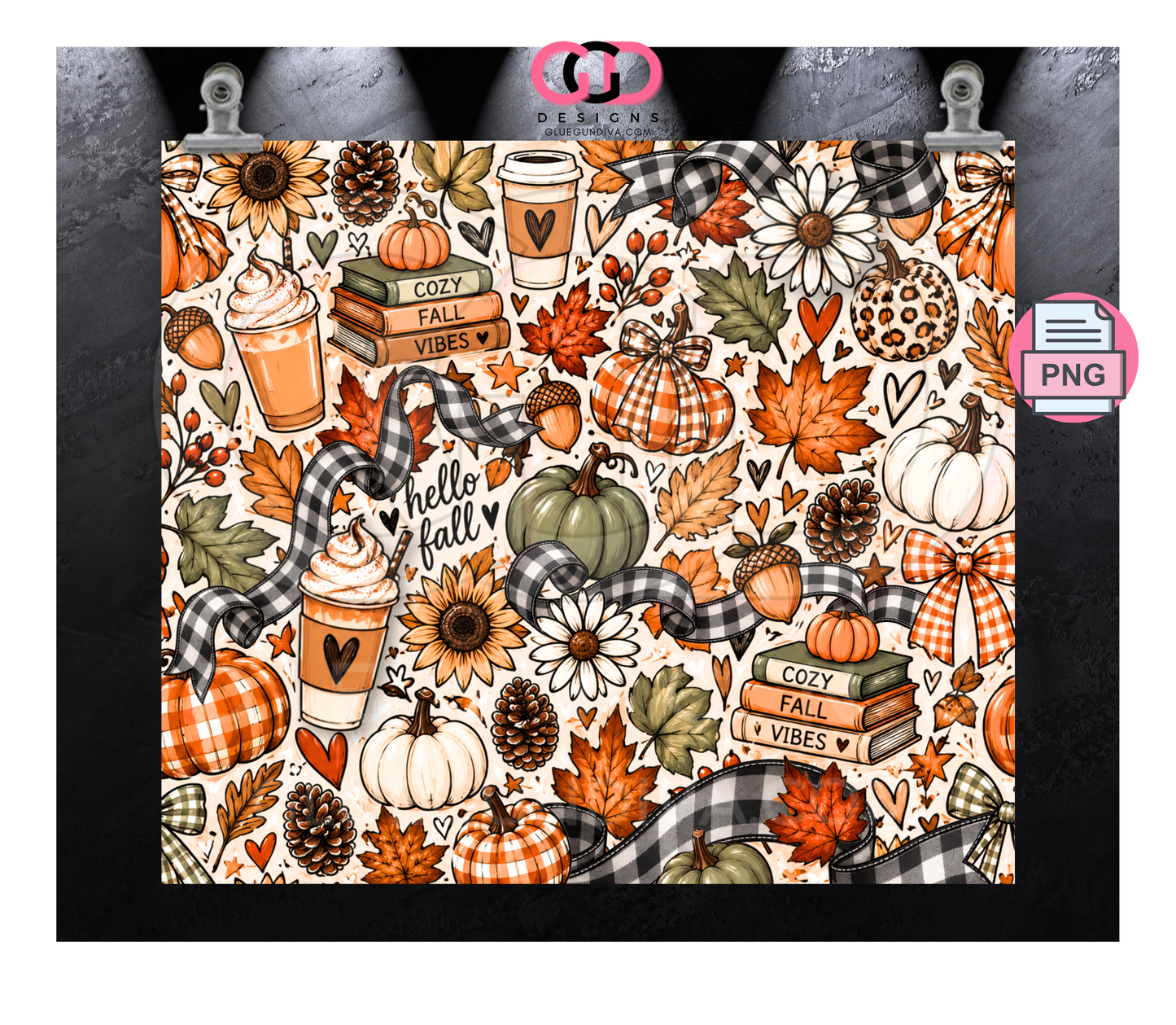 Hello Fall Elements -  Digital tumbler wrap for 20 oz skinny straight tumbler