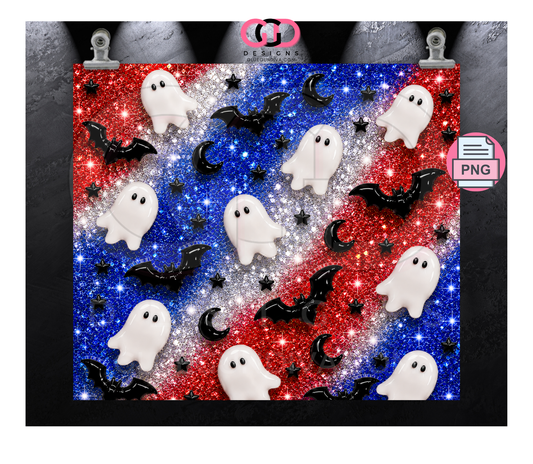 Glossy Ghosts Red White Blue -  Digital tumbler wrap for 20 oz skinny straight tumbler
