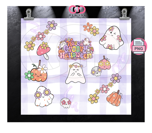 Have a Groovy Halloween -  Digital tumbler wrap for 20 oz skinny straight tumbler