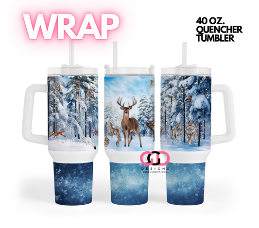 Winter Forest Animals Scene -   Digital tumbler wrap for 40 oz tumbler