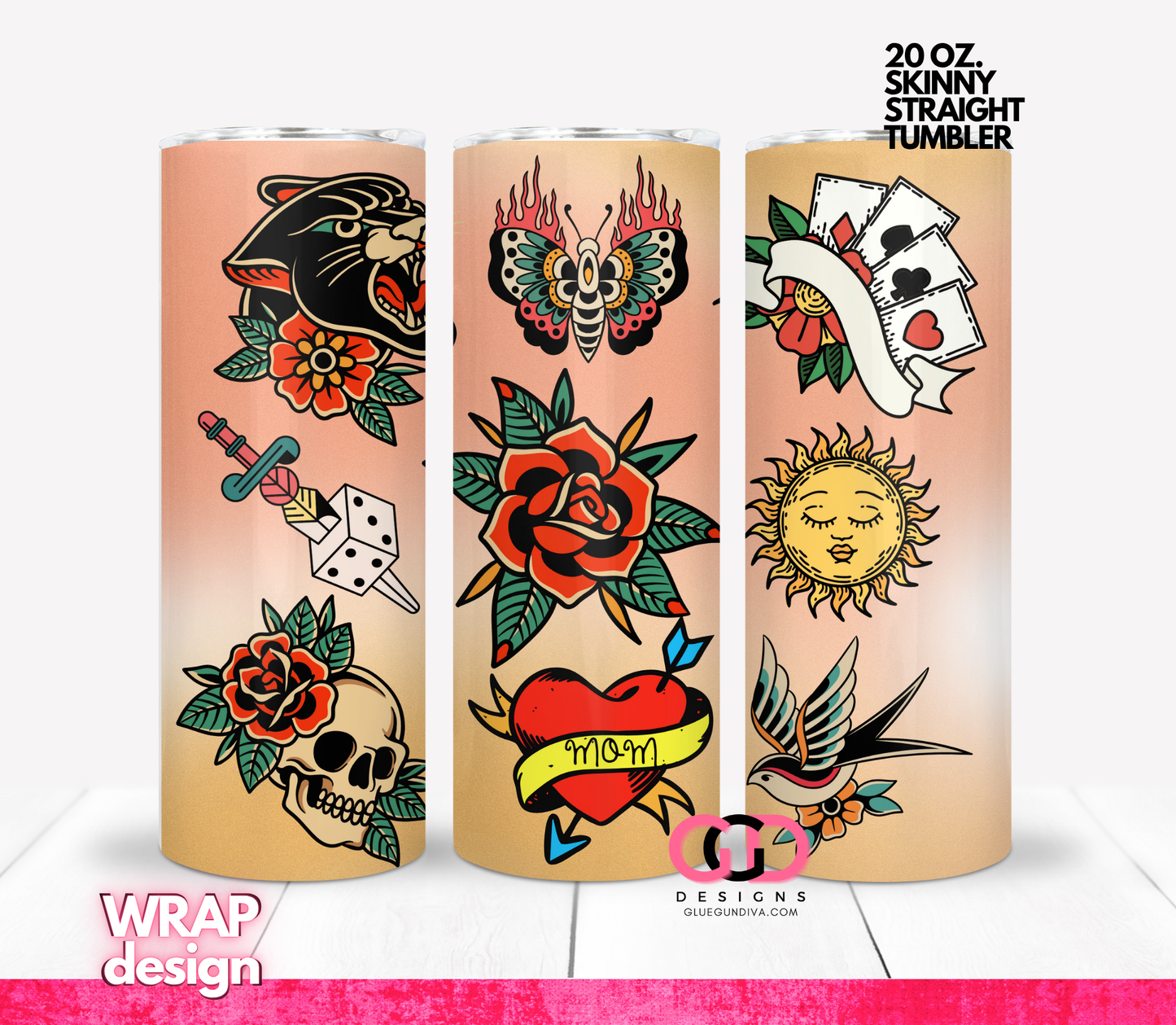 Tattoos -   Digital tumbler wrap for 20 oz skinny straight tumbler