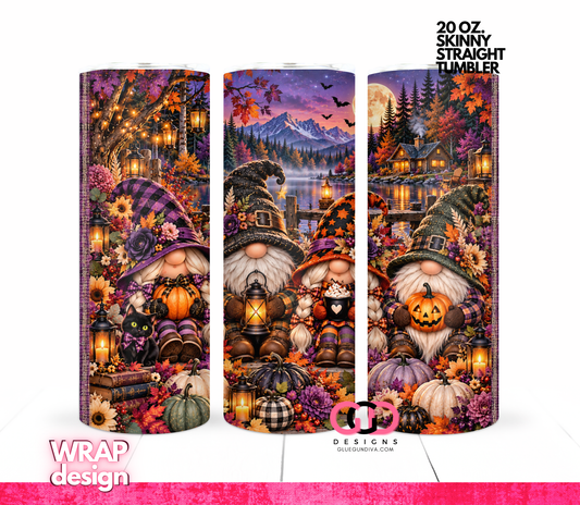 Halloween Gnomes Portrait -  Digital tumbler wrap for 20 oz skinny straight tumbler