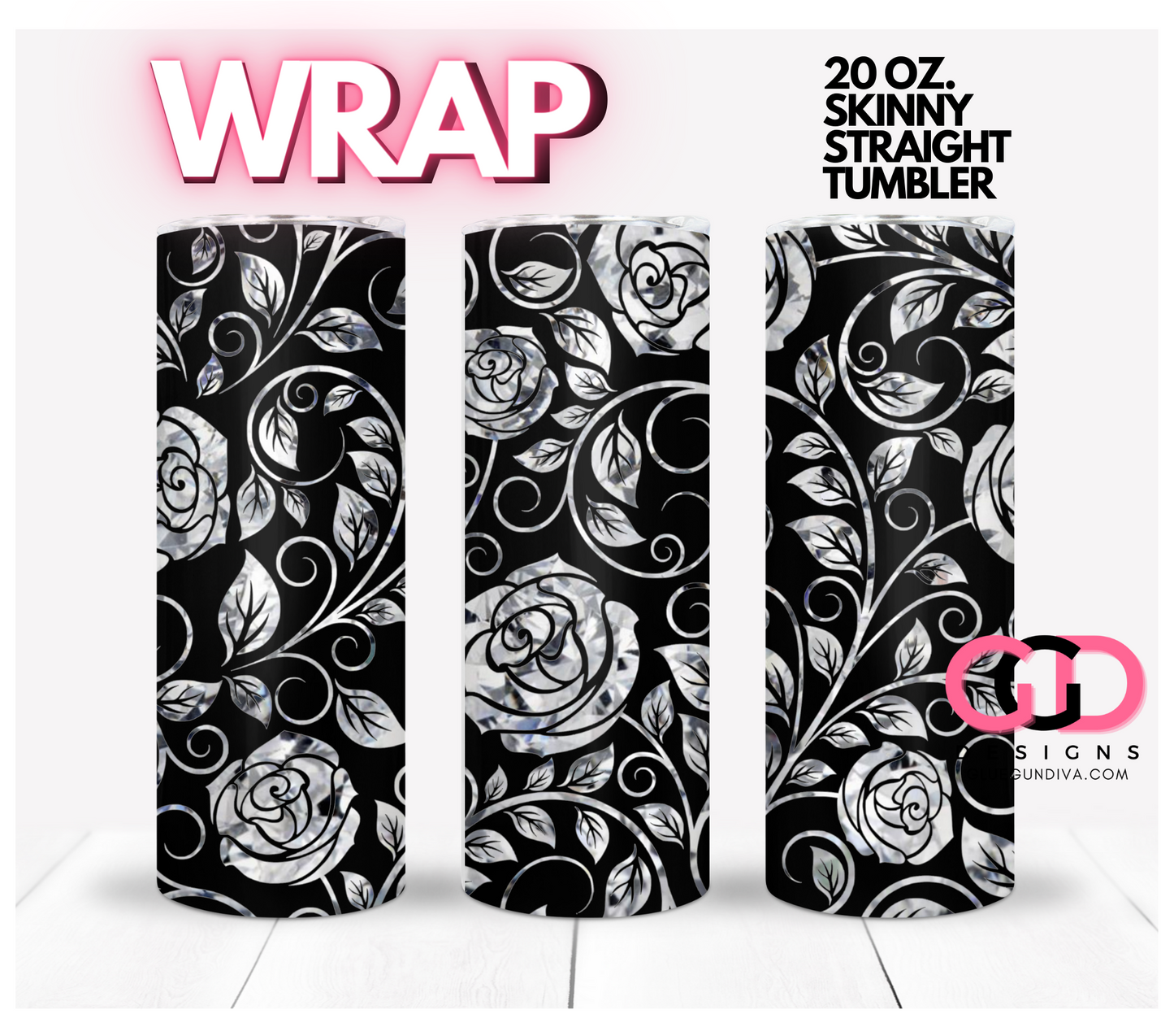 Crystal Roses Background -   Digital tumbler wrap for 20 oz skinny straight tumbler