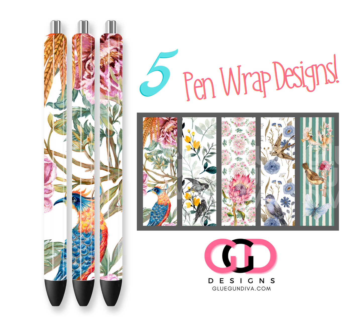 Vintage Birds and Flowers- Digital Pen wraps