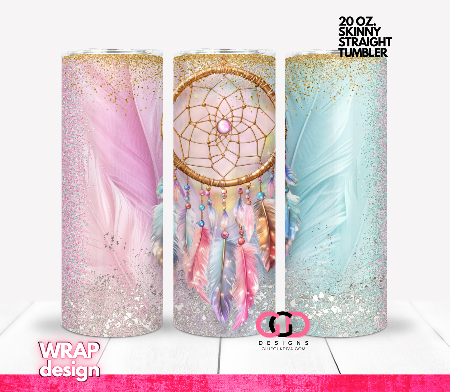 Sparkling Dreamcatcher-   Digital tumbler wrap for 20 oz skinny straight tumbler