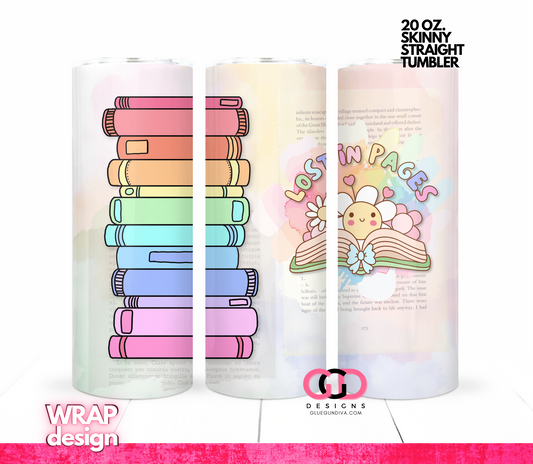Lost In Pages Pastels -  Digital tumbler wrap for 20 oz skinny straight tumbler