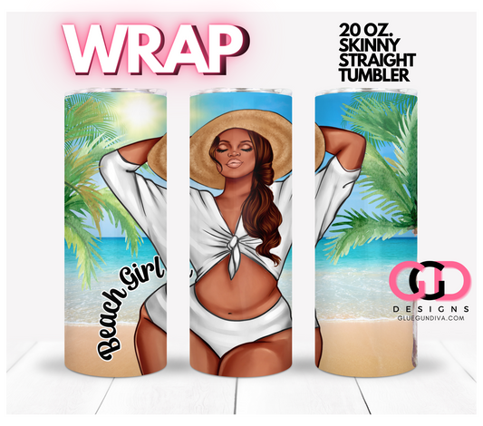 Beach Girl White-   Digital tumbler wrap for 20 oz skinny straight tumbler