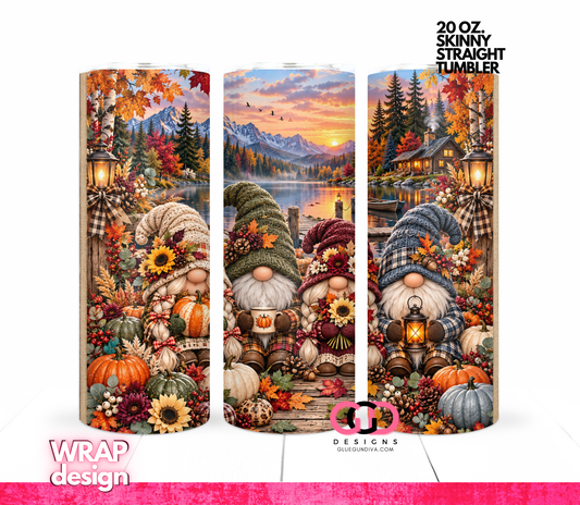 Fall Gnomes Portrait -  Digital tumbler wrap for 20 oz skinny straight tumbler