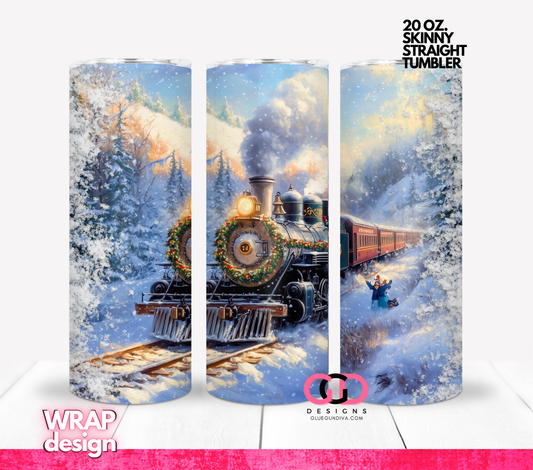 Winter Train -  Digital tumbler wrap for 20 oz skinny straight tumbler