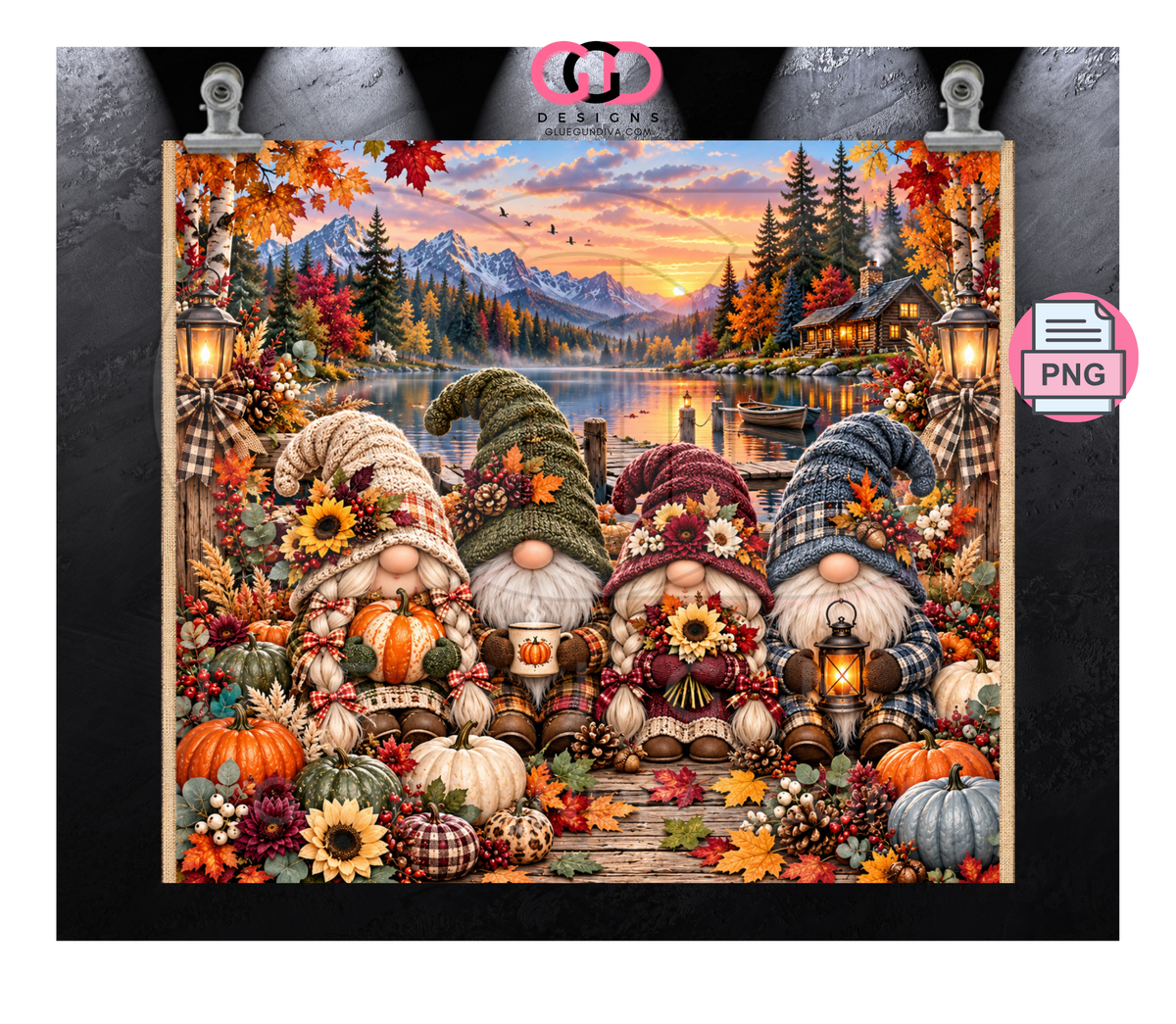 Fall Gnomes Portrait -  Digital tumbler wrap for 20 oz skinny straight tumbler