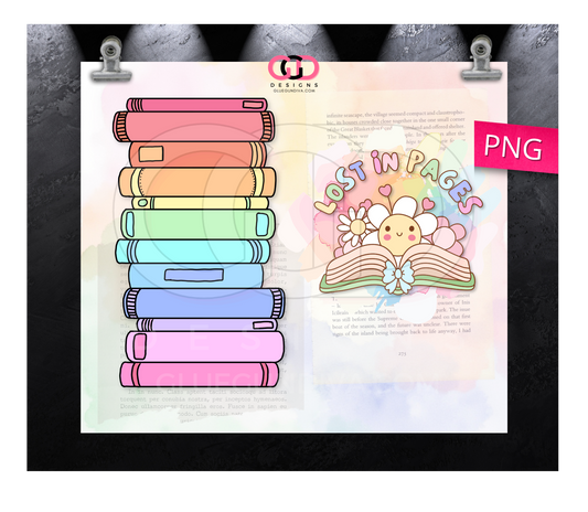 Lost In Pages Pastels -  Digital tumbler wrap for 20 oz skinny straight tumbler