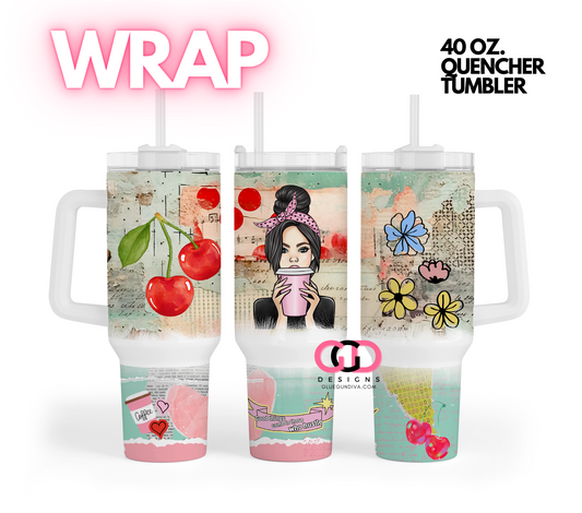 Coffee Girl Mixed Media 2 -   Digital tumbler wrap for 40 oz tumbler