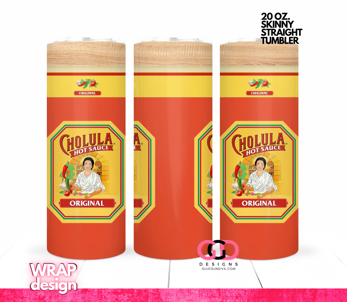 Hot Sauce Bottle - Digital tumbler wrap for 20 oz skinny straight tumbler