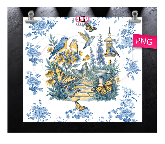 Birds Flowers Chinoiserie- Digital tumbler wrap for 20 oz skinny straight tumbler