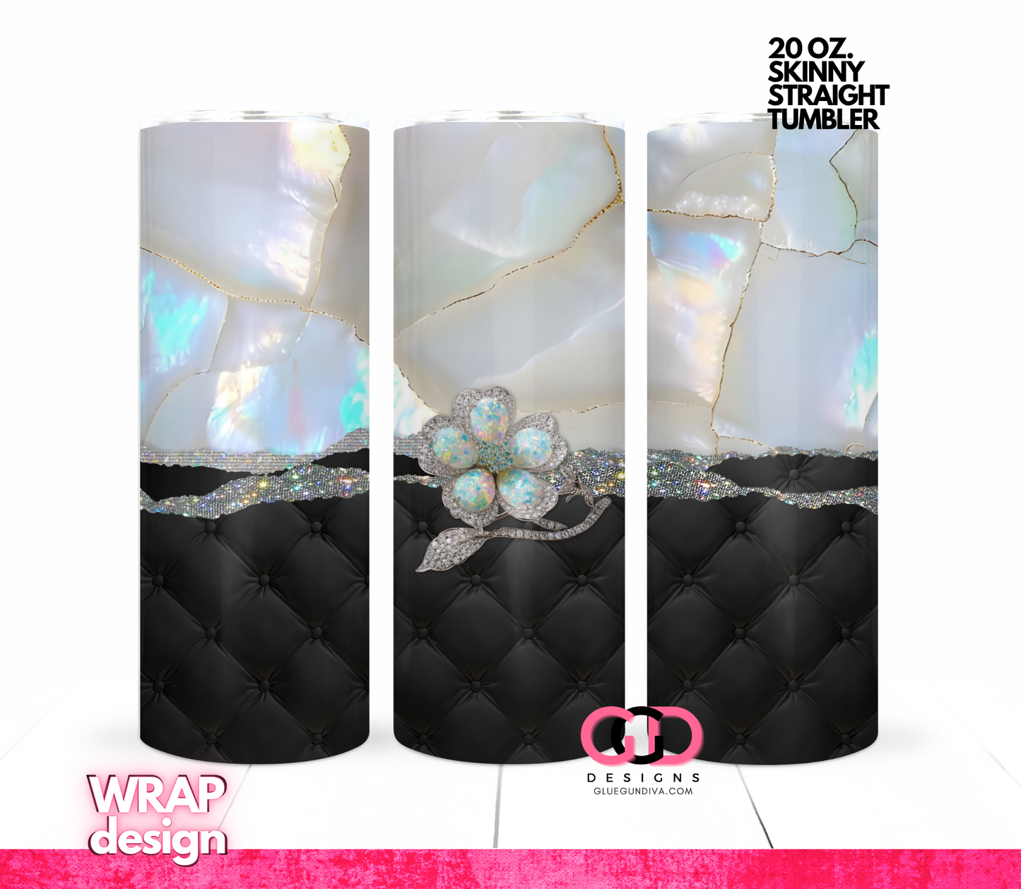 Opal and Tufted Flower -   Digital tumbler wrap for 20 oz skinny straight tumbler