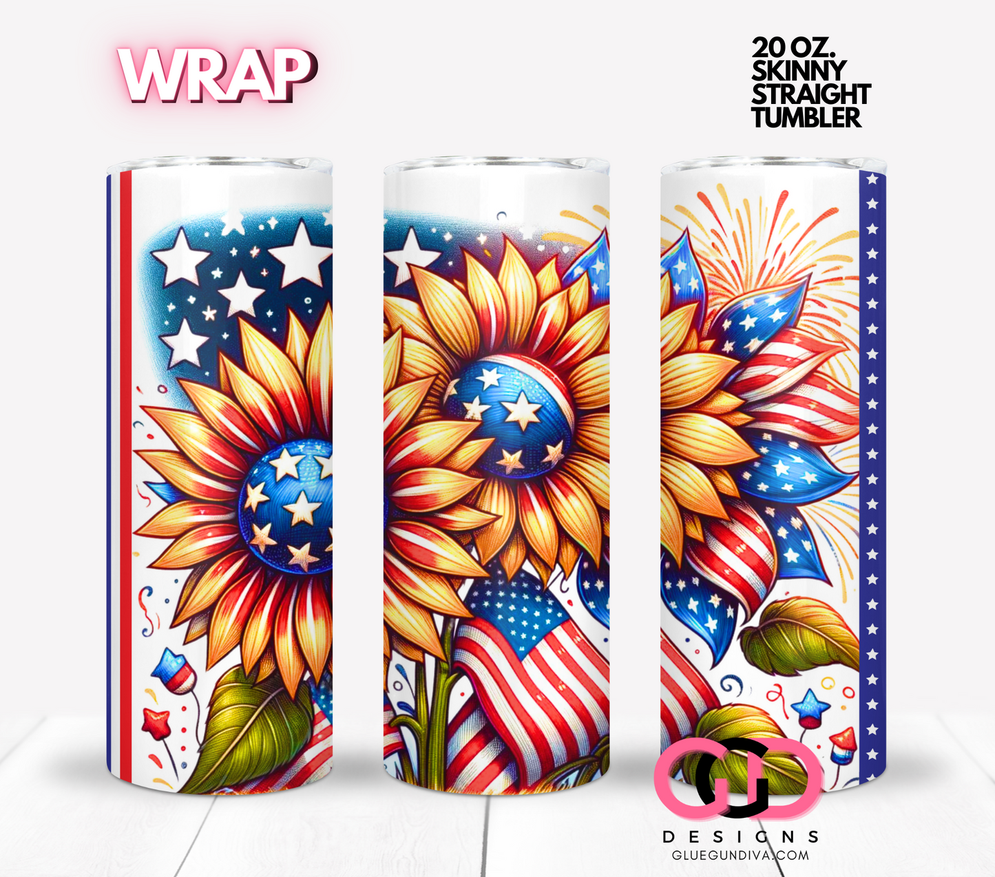 USA Sunflowers -  Digital tumbler wrap for 20 oz skinny straight tumbler