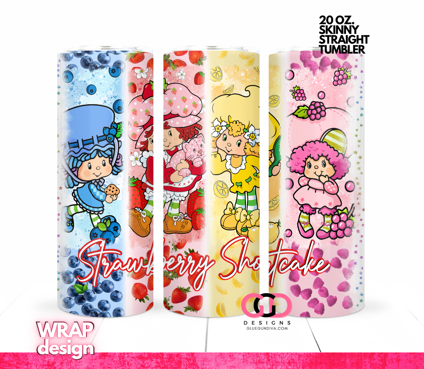 Strawberry Shortcake Fruits -  Digital tumbler wrap for 20 oz skinny straight tumbler
