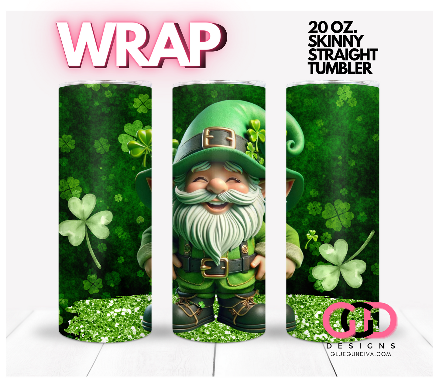 3d St Patricks Day Gnome-   Digital tumbler wrap for 20 oz skinny straight tumbler