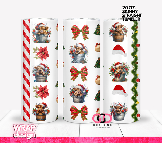 Classic Christmas Highland Cows -  Digital tumbler wrap for 20 oz skinny straight tumbler