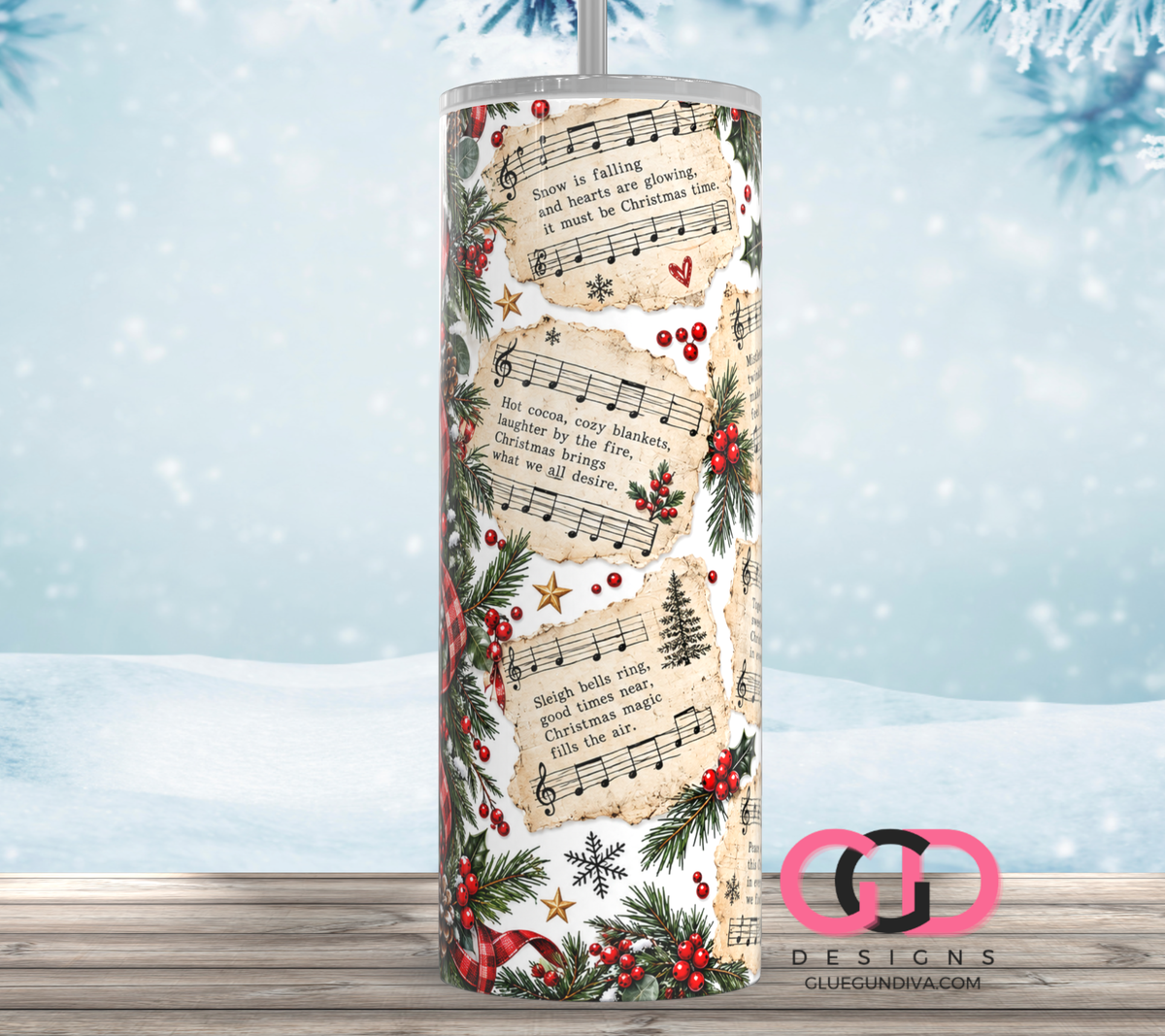 Christmas Music Sheets -  Digital tumbler wrap for 20 oz skinny straight tumbler