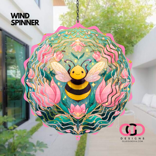 Pink and Bee-   Digital image for an 8 Inch Wind Spinner