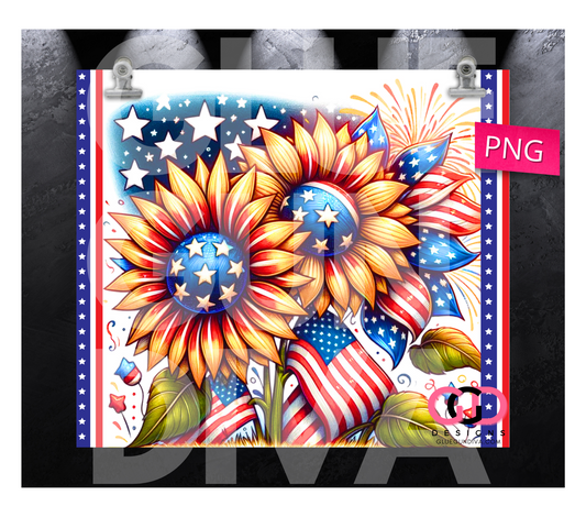 USA Sunflowers -  Digital tumbler wrap for 20 oz skinny straight tumbler