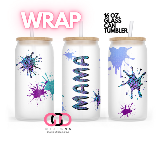 Neon Leopard Print Mama-   Digital wrap for 16 oz glass can