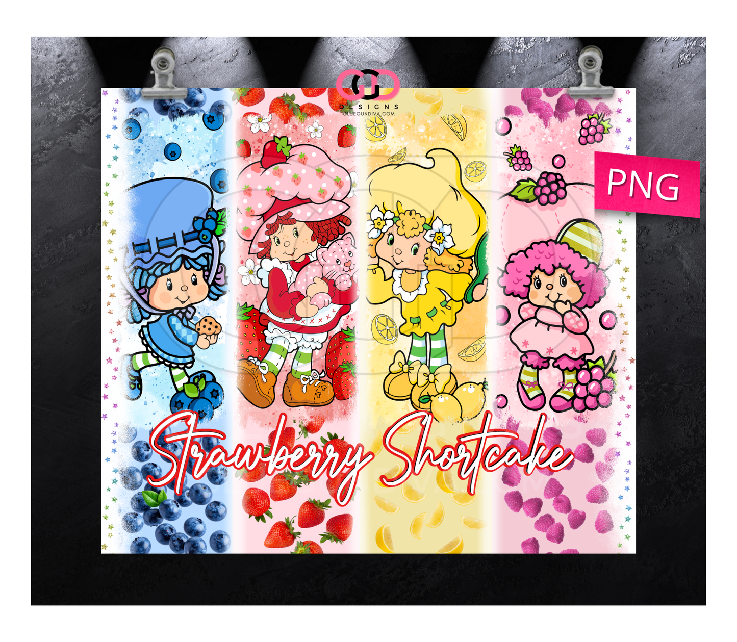 Strawberry Shortcake Fruits -  Digital tumbler wrap for 20 oz skinny straight tumbler