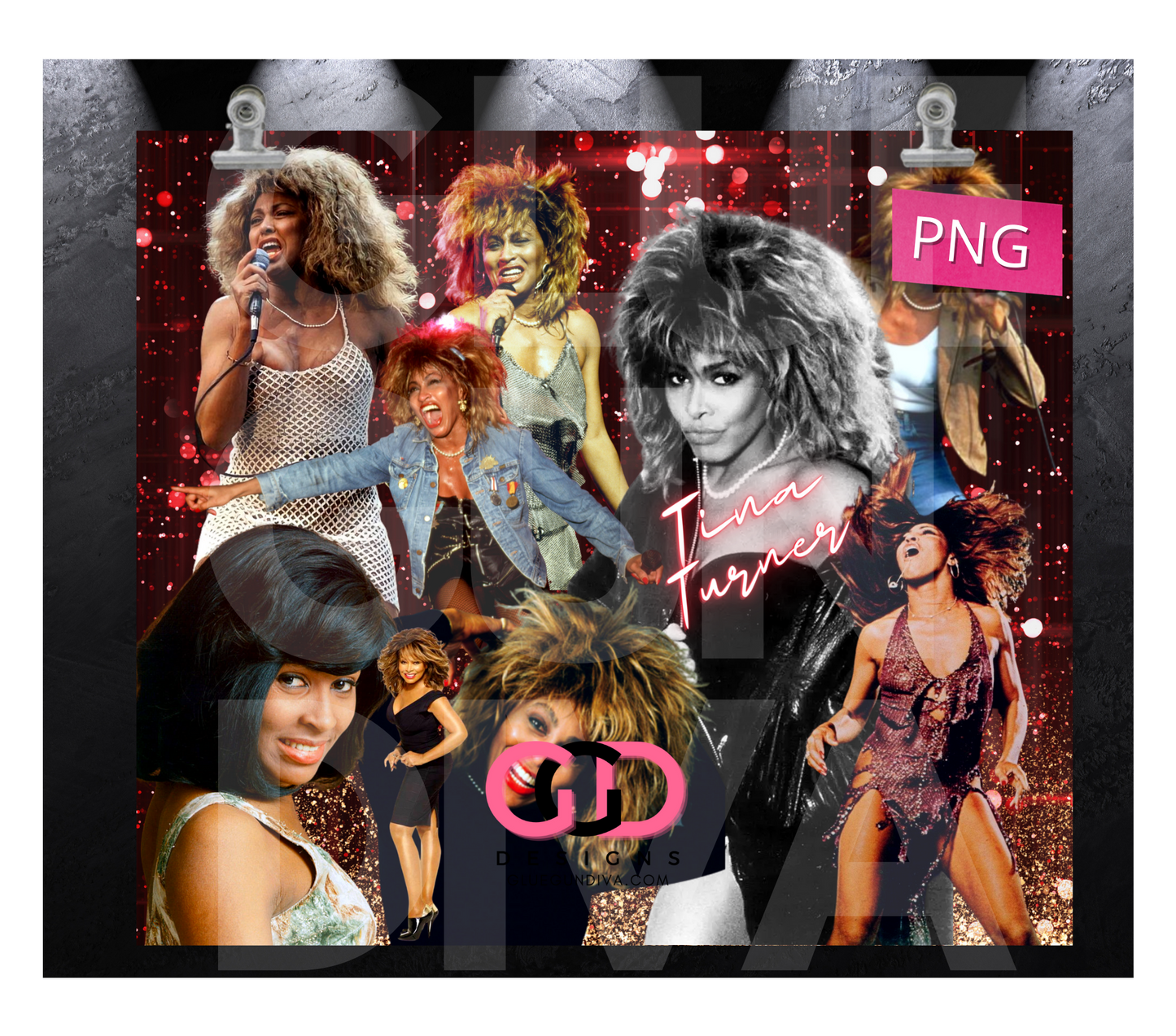 Tina Turner-   Digital tumbler wrap for 20 oz skinny straight tumbler