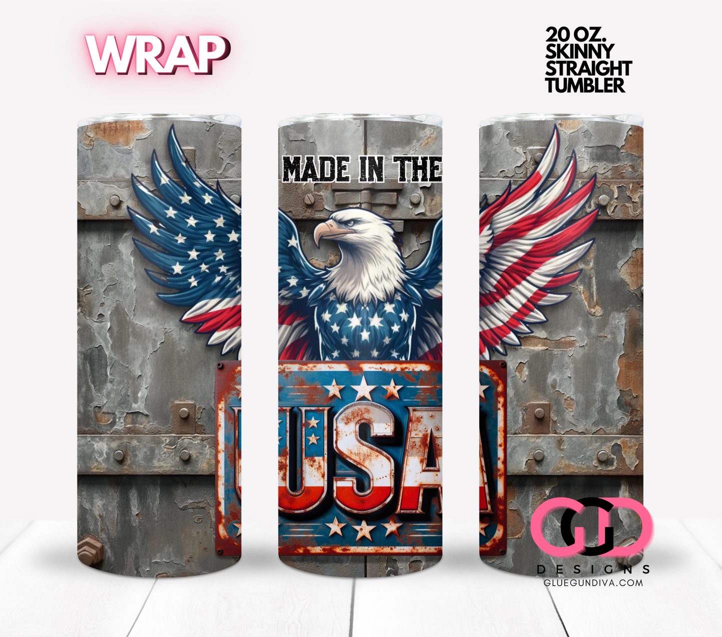 Made in the USA Metal Eagle -  Digital tumbler wrap for 20 oz skinny straight tumbler