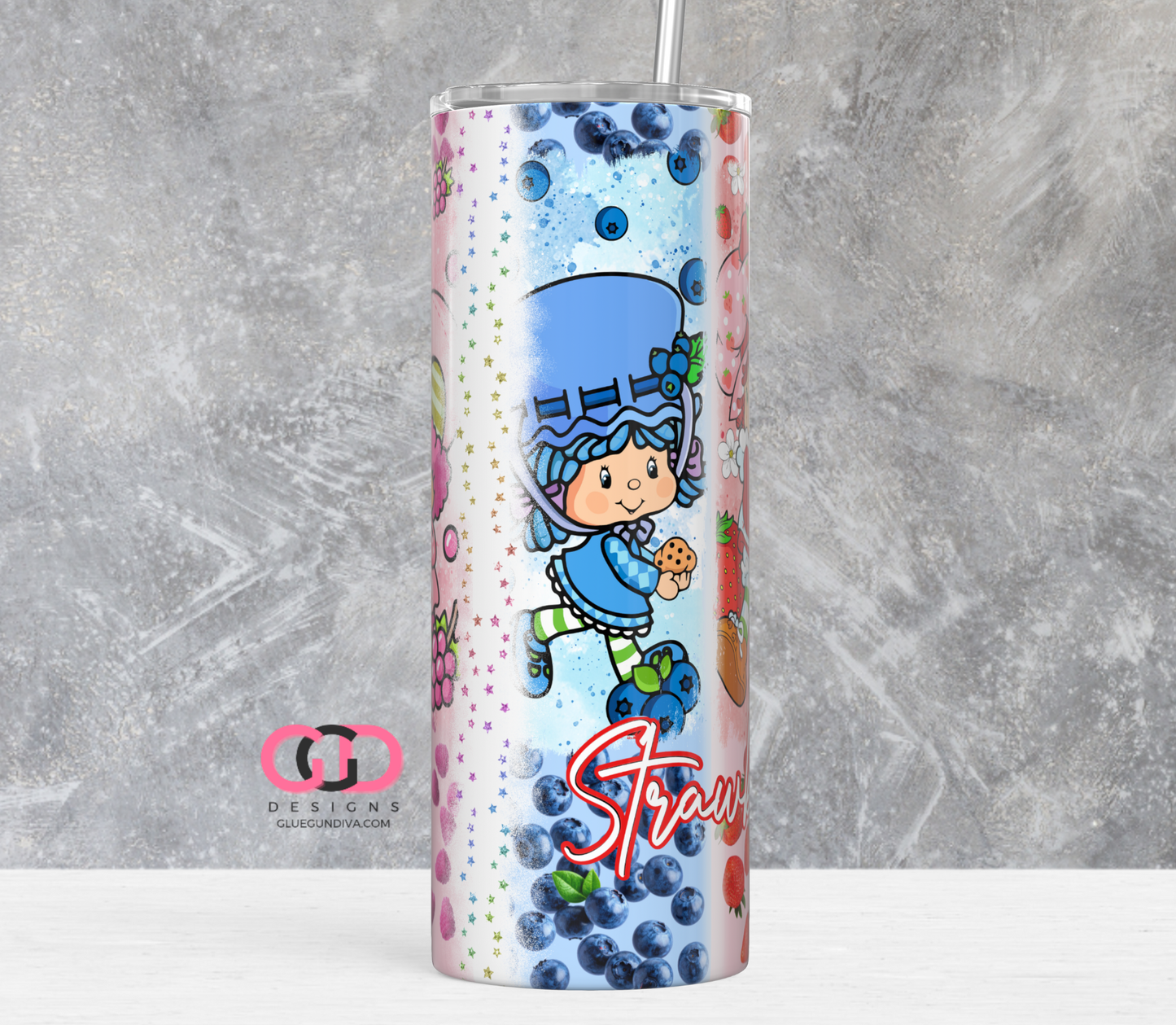Strawberry Shortcake Fruits -  Digital tumbler wrap for 20 oz skinny straight tumbler