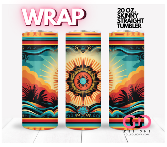 Western Sun and Turquoise waves -   Digital tumbler wrap for 20 oz skinny straight tumbler