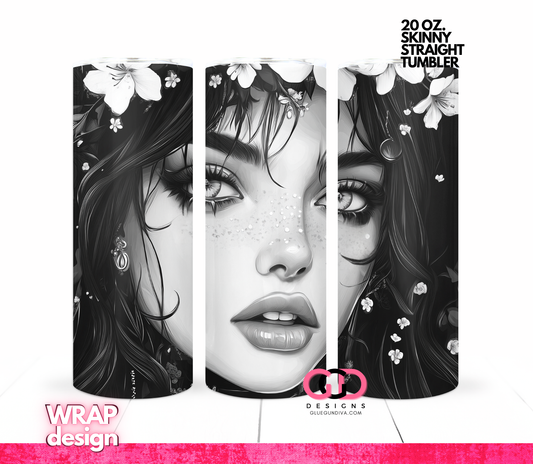 Black and White Beauty - Digital tumbler wrap for 20 oz skinny straight tumbler