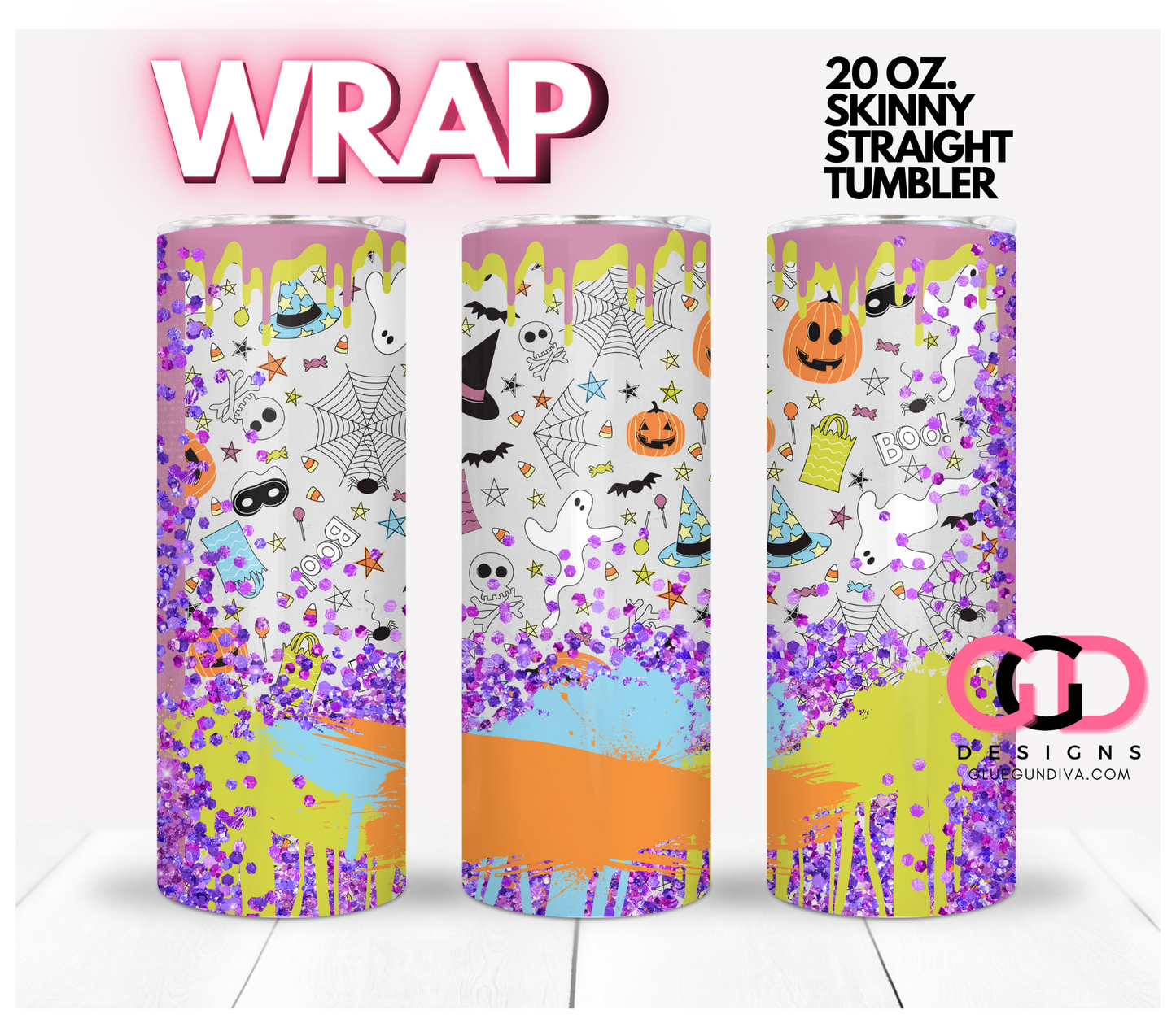 Halloween Paint Splatter -   Digital tumbler wrap for 20 oz skinny straight tumbler