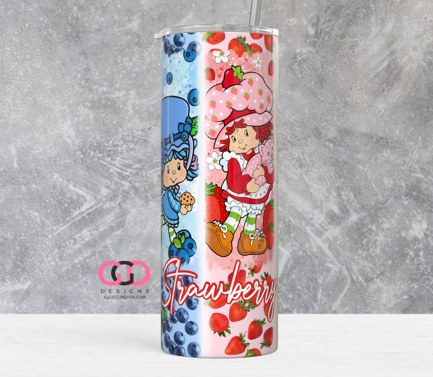 Strawberry Shortcake Fruits -  Digital tumbler wrap for 20 oz skinny straight tumbler