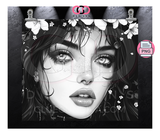 Black and White Beauty - Digital tumbler wrap for 20 oz skinny straight tumbler