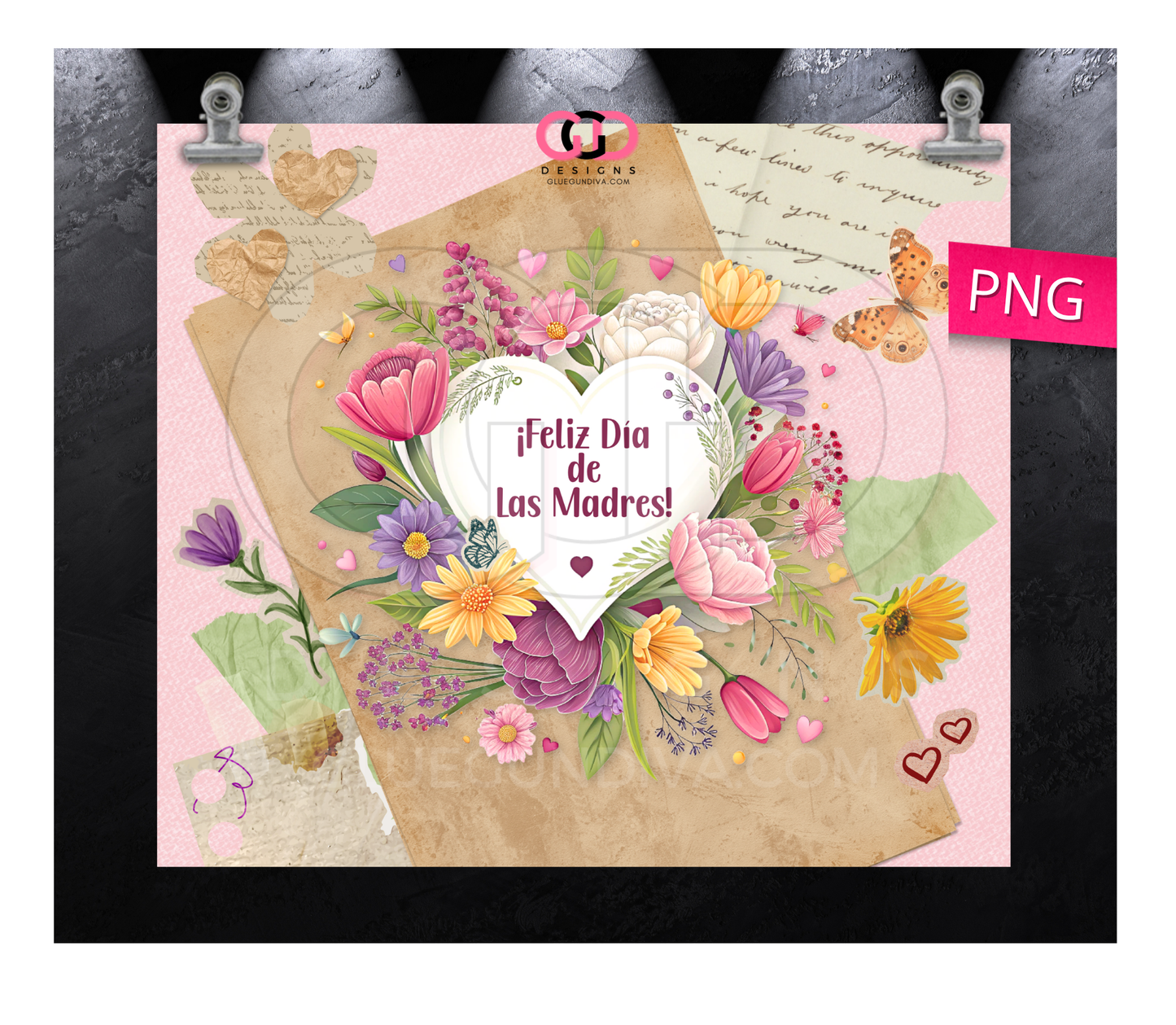 Feliz Dia De Las Madres Paper Collage -   Digital tumbler wrap for 20 oz skinny straight tumbler