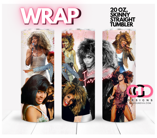 Tina Turner Pink Gold Background-   Digital tumbler wrap for 20 oz skinny straight tumbler