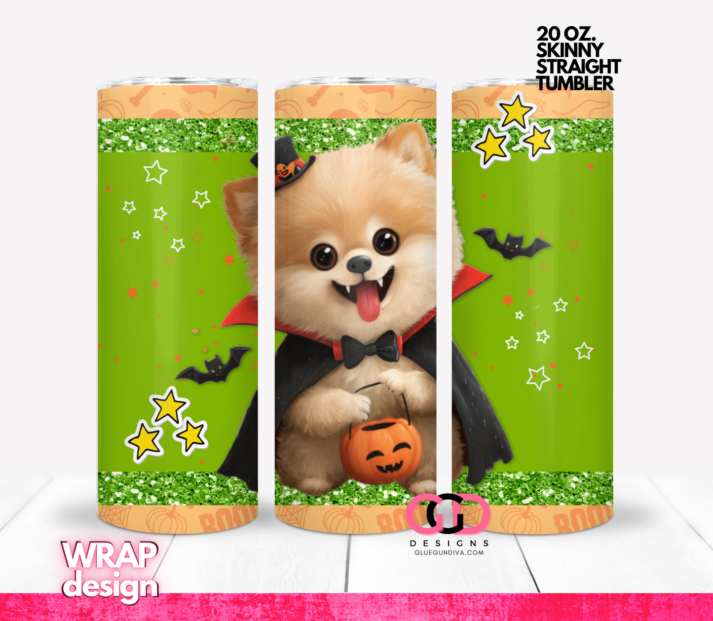 Halloween Pomeranian Dracula -  Digital tumbler wrap for 20 oz skinny straight tumbler