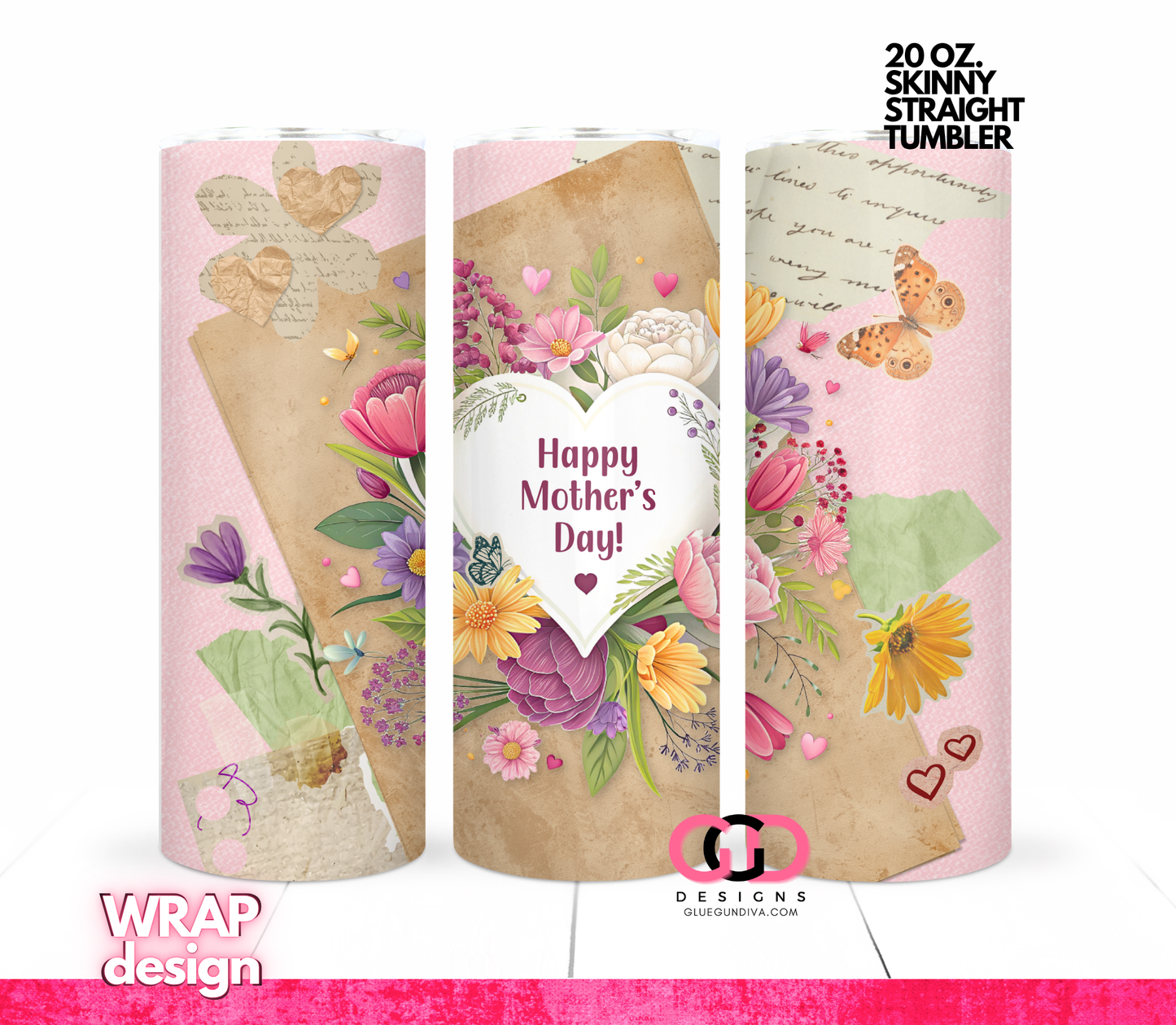 Happy Mother's Day Paper Collage -   Digital tumbler wrap for 20 oz skinny straight tumbler