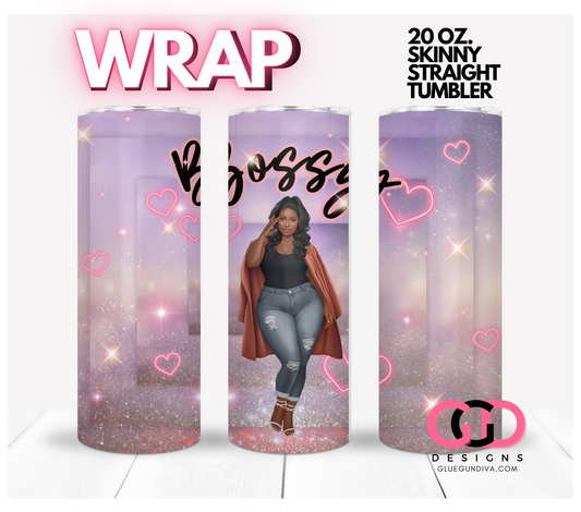 Bossy Black hair 2 -  Digital tumbler wrap for 20 oz skinny straight tumbler