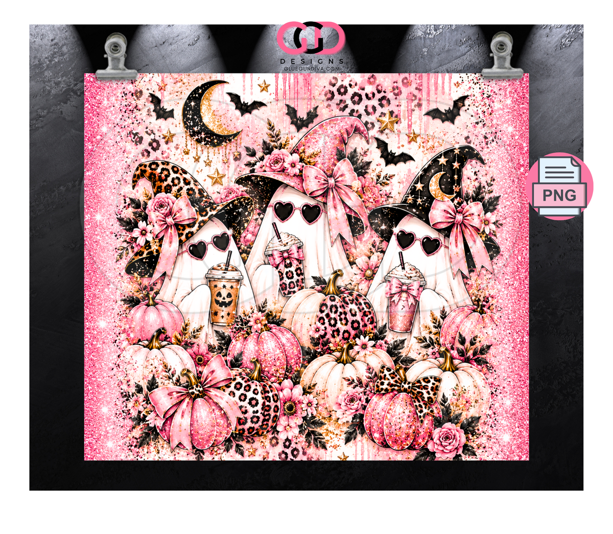 Three Pink Ghosts -  Digital tumbler wrap for 20 oz skinny straight tumbler